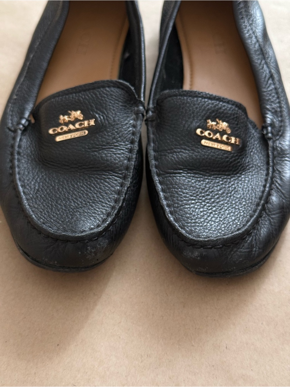 Coach Black Pebbled Leather Slip-On Loafers with Gold Logo - Picture 2 of 4